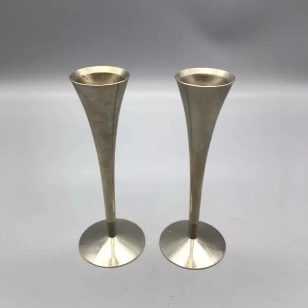 Antique German Pewter Candlestick Holders - Set of 2 - Made in Soumgen Germany
